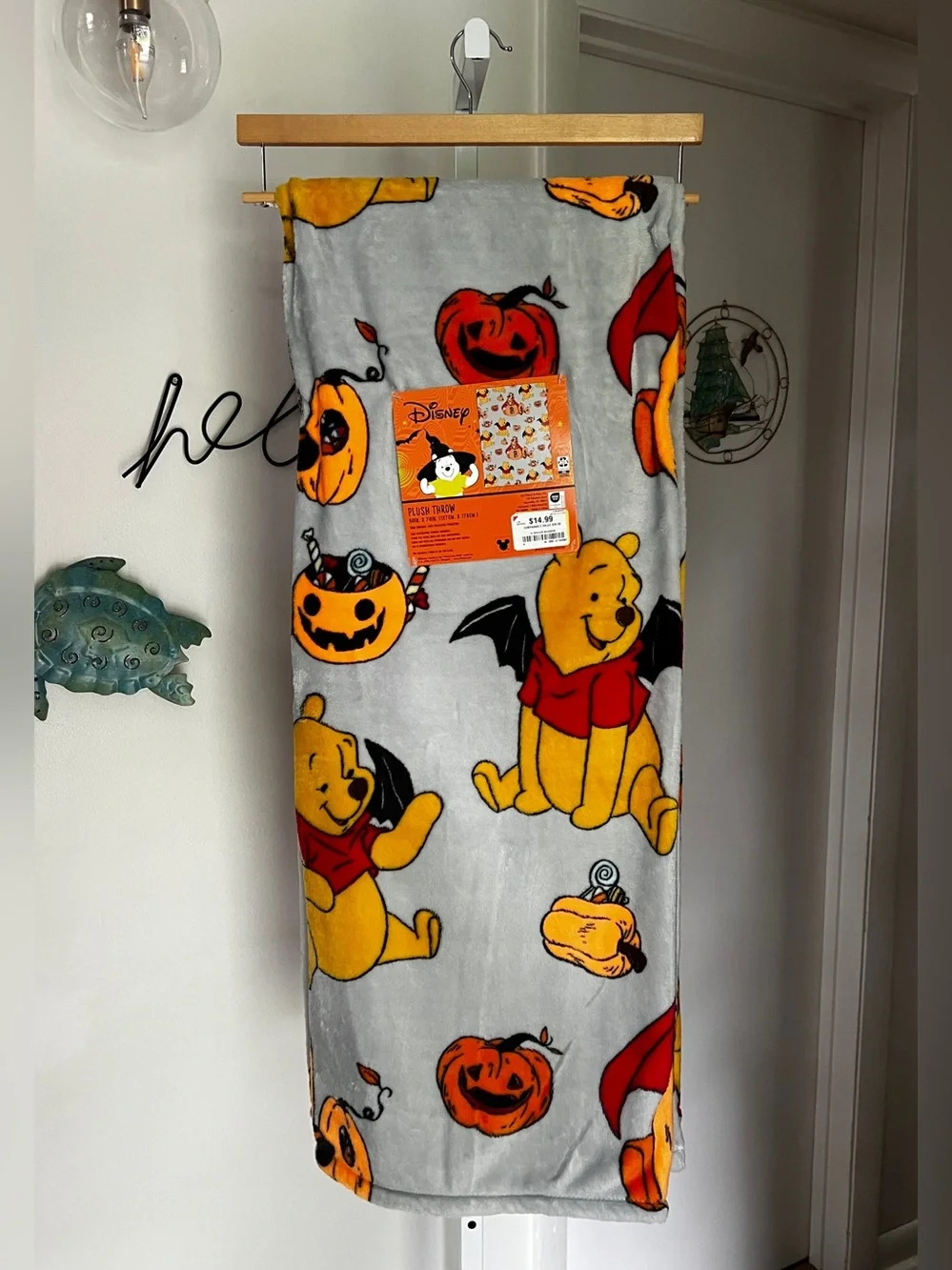 NEW Disney Winnie the Pooh Halloween Throw Blanket 50”x70” Gray Bat Wings 2026